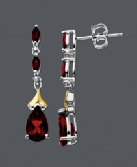 Add spark and sparkle all at once. These red-hot earrings feature pear and marquise-cut garnet (2-5/8 ct. t.w.) with a light dusting of round-cut diamond. Crafted in sterling silver with 14k gold accents. Approximate drop: 1 inch. Add spark and sparkle all at once. These red-hot earrings feature pear and marquise-cut garnet (2-5/8 ct. t.w.) with a light dusting of round-cut diamond. Crafted in sterling silver with 14k gold accents. Approximate drop: 1 inch.