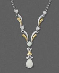 Cross your heart with this alternating 14k gold and sterling silver linked pendant necklace featuring rich white round- and pear-cut opals (5/8 ct. t.w.). Approximate length: 18 inches. Approximate drop: 3/4 inches. Cross your heart with this alternating 14k gold and sterling silver linked pendant necklace featuring rich white round- and pear-cut opals (5/8 ct. t.w.). Approximate length: 18 inches. Approximate drop: 3/4 inches.