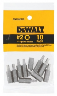 DEWALT DW2202B10 #2 Square Recess 1-Inch Bit Tip (10-Pack) DEWALT DW2202B10 #2 Square Recess 1-Inch Bit Tip (10-Pack)