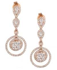 Round and resplendent. Le Vian's double-circle drop earrings, set in 14k rose gold, feature round-cut diamonds (1-3/8 ct. t.w.) in a stunning fashion. Approximate drop: 1-1/4 inches. Round and resplendent. Le Vian's double-circle drop earrings, set in 14k rose gold, feature round-cut diamonds (1-3/8 ct. t.w.) in a stunning fashion. Approximate drop: 1-1/4 inches.