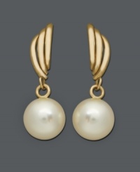 Polished pearls with vintage flair. These elegant earrings feature cultured freshwater pearls (7-1/2-8 mm) suspended from a timeless 14k gold setting. Approximate drop: 7/8 inch. Polished pearls with vintage flair. These elegant earrings feature cultured freshwater pearls (7-1/2-8 mm) suspended from a timeless 14k gold setting. Approximate drop: 7/8 inch.