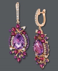 Feminine flourish. Le Vian's sweet drop earrings feature pear and round-cut amethyst (9-3/4 ct. t.w.), pear-cut rhodolite (2-1/2 ct. t.w.) and sparkling white topaz accents. Set in 14k rose gold. Approximate drop: 2 inches. Feminine flourish. Le Vian's sweet drop earrings feature pear and round-cut amethyst (9-3/4 ct. t.w.), pear-cut rhodolite (2-1/2 ct. t.w.) and sparkling white topaz accents. Set in 14k rose gold. Approximate drop: 2 inches.