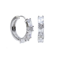 Studio 925 Portia White CZ Baguette Sterling Silver Huggie Hoop Earrings