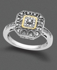 Victorian elegance defines this vintage-inspired square sterling silver ring with 14k gold accents and shimmering round-cut diamonds (1/10 ct. t.w.). Size 7. Victorian elegance defines this vintage-inspired square sterling silver ring with 14k gold accents and shimmering round-cut diamonds (1/10 ct. t.w.). Size 7.