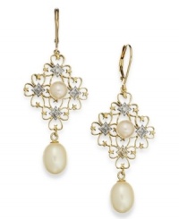 Polish & shine equal perfection. These pretty drop earrings combine cultured freshwater pearls (6-9mm) and round-cut diamonds (1/3 ct. t.w.) in 14k gold. Approximate drop: 2 inches.