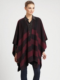 Signature check pattern is printed on sumptuous cashmere in a cape silhouette.Cashmere66 X 47Open frontDry cleanImported Signature check pattern is printed on sumptuous cashmere in a cape silhouette.Cashmere66 X 47Open frontDry cleanImported