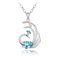 Blue Crystal Peacock Pendant, Women Sweater Necklace, 18K White Gold Plated, with Free 24 Chain Blue Crystal Peacock Pendant, Women Sweater Necklace, 18K White Gold Plated, with Free 24 Chain