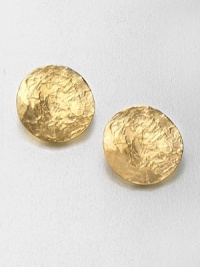 A classic design with a beautiful textured detail. 22k goldplatedSize, about 1.5Clip-on backMade in USA A classic design with a beautiful textured detail. 22k goldplatedSize, about 1.5Clip-on backMade in USA