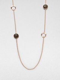From the Lite Links Collection. A long and elegant style featuring faceted smokey quartz stones and open circles in a station design in sterling silver and 18k gold, finished in the warm glow of 18k rose goldplating. Smokey quartzSterling silver and 18k gold with 18k rose goldplatingLength, about 37Lobster clasp closureImported From the Lite Links Collection. A long and elegant style featuring faceted smokey quartz stones and open circles in a station design in sterling silver and 18k gold, finished in the warm glow of 18k rose goldplating. Smokey quartzSterling silver and 18k gold with 18k rose goldplatingLength, about 37Lobster clasp closureImported