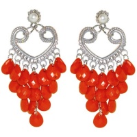 Chandelier Earrings with Acrylic Baubles, in Red Orange with Silver Finish