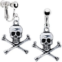Antiqued Silver Tone Skull and Crossbone Clip Earrings Antiqued Silver Tone Skull and Crossbone Clip Earrings