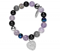 Sterling Silver Bracelet, Purple Beaded Heart Charm Inspirational Bracelet Sterling Silver Bracelet, Purple Beaded Heart Charm Inspirational Bracelet
