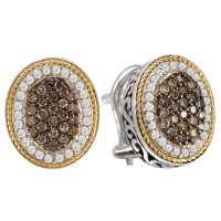 925 Silver, Brown & White Diamond Oval Earrings with 18k Gold Accents (0.70ctw) 925 Silver, Brown & White Diamond Oval Earrings with 18k Gold Accents (0.70ctw)