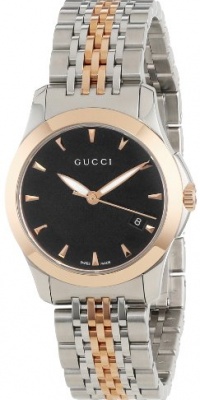 Gucci Women's YA126512 Gucci timeless Steel and Pink PVD Black Dial Watch Gucci Women's YA126512 Gucci timeless Steel and Pink PVD Black Dial Watch