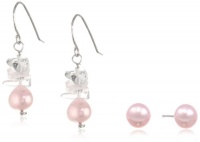 Sterling Silver Rose Quartz and Pink Freshwater Cultured Pearl Earrings Set (6-7mm ), 2 Pairs Sterling Silver Rose Quartz and Pink Freshwater Cultured Pearl Earrings Set (6-7mm ), 2 Pairs