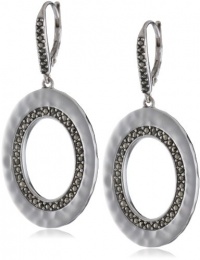 Judith Jack Silver Halo Sterling Silver and Marcasite Hammered Oval Drop Earrings