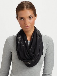 A muted skull print gets lost amongst flying dandelions on this ultra-soft pashmina wrap with eyelash fringe.90% modal/10% cashmereAbout 55 X 55Dry cleanMade in Italy A muted skull print gets lost amongst flying dandelions on this ultra-soft pashmina wrap with eyelash fringe.90% modal/10% cashmereAbout 55 X 55Dry cleanMade in Italy