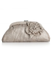 With its slender shape and sparkling attitude, this Jessica McClintock clutch is the ultimate evening escort. Adorned with a flirty floral accent and pleated detailing, it's sized right for all your out-all-night essentials. With its slender shape and sparkling attitude, this Jessica McClintock clutch is the ultimate evening escort. Adorned with a flirty floral accent and pleated detailing, it's sized right for all your out-all-night essentials.