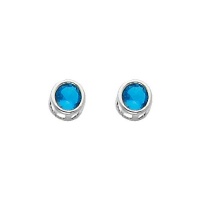 .925 Sterling Silver Rhodium Plated 5mm December Birthstone Round Bezel CZ Solitaire Basket Stud Earrings for Baby and Children & Women with Screw-back (Deep Blue)