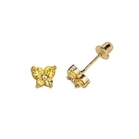 14K Yellow Gold Plated 5.2mm(H)x5.9mm(W) CZ Butterfly November Citrine Birthstone Basket Stud Earrings with Screw-Back (Citrine, Yellow)