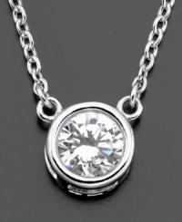 Stunning simplicity. This beautiful cubic zirconia (1 ct. t.w.) pendant is set in sterling silver finished in platinum. Approximate drop: 1/2 inches. Stunning simplicity. This beautiful cubic zirconia (1 ct. t.w.) pendant is set in sterling silver finished in platinum. Approximate drop: 1/2 inches.