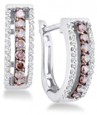 14k Yellow OR White Gold Channel Set Round Brilliant Cut Brown Chocolate and White Diamond U Shape Earrings - 13mm Height * 5mm Width (1/2 cttw) 14k Yellow OR White Gold Channel Set Round Brilliant Cut Brown Chocolate and White Diamond U Shape Earrings - 13mm Height * 5mm Width (1/2 cttw)