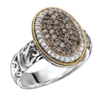 925 Silver, Brown & White Diamond Oval Ring with 18k Gold Accents (0.71ctw)- Sizes 6-8