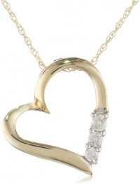 10k Gold or Sterling Silver 3-Stone Heart Pendant Necklace, 18 10k Gold or Sterling Silver 3-Stone Heart Pendant Necklace, 18