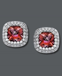 Brilliant color in a petite package. Arabella's stunning stud earrings feature pink Swarovski zirconias (4-1/2 ct. t.w.) surrounded by rows of sparkling white zirconias (1-3/4 ct. t.w.). Crafted in sterling silver. Approximate diameter: 1/4 inch.