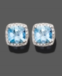 Make your style sensational with these beautiful stud earrings featuring cushion-cut aquamarine (2-3/8 ct. t.w.) and round-cut diamond (1 ct. t.w.) set in 14k white gold. Make your style sensational with these beautiful stud earrings featuring cushion-cut aquamarine (2-3/8 ct. t.w.) and round-cut diamond (1 ct. t.w.) set in 14k white gold.