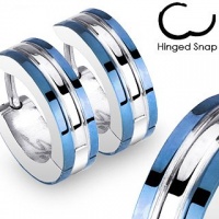 Pair of 316L Surgical Stainless Steel 2 Tone Hoop Earring with Blue IP Edges; Comes With Free Gift Box Pair of 316L Surgical Stainless Steel 2 Tone Hoop Earring with Blue IP Edges; Comes With Free Gift Box