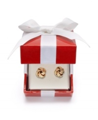 Give love a little extra nudge with this symbolic gift. Love knot stud earrings feature a delicate overlapping design and post setting in 18k gold. Approximate diameter: 1/3 inch. Give love a little extra nudge with this symbolic gift. Love knot stud earrings feature a delicate overlapping design and post setting in 18k gold. Approximate diameter: 1/3 inch.