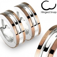 Pair of 316L Stainless Steel 2 Tone Hoop Earrings with Coffee IP Edges; Comes With Free Gift Box Pair of 316L Stainless Steel 2 Tone Hoop Earrings with Coffee IP Edges; Comes With Free Gift Box