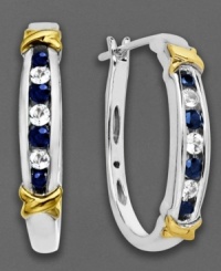 Classic elegance. Round-cut blue sapphires (1/4 ct. t.w.) and white sapphires (1/4 ct. t.w.) add sparkling emphasis to a stylish pair of hoop earrings. Crafted in sterling silver and 14k gold. Approximate diameter: 3/4 inch. Classic elegance. Round-cut blue sapphires (1/4 ct. t.w.) and white sapphires (1/4 ct. t.w.) add sparkling emphasis to a stylish pair of hoop earrings. Crafted in sterling silver and 14k gold. Approximate diameter: 3/4 inch.