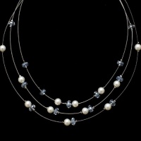 Chuvora Pearl and Clear Crystal 3-Strand Necklace with Lobster Claw Clasp 16''-19'' Chuvora Pearl and Clear Crystal 3-Strand Necklace with Lobster Claw Clasp 16''-19''