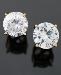 Wow them with head-turning sparkle. Impressive studs by B. Brilliant feature an 18k gold over sterling silver setting and round-cut cubic zirconia (4 ct. t.w.). Wow them with head-turning sparkle. Impressive studs by B. Brilliant feature an 18k gold over sterling silver setting and round-cut cubic zirconia (4 ct. t.w.).