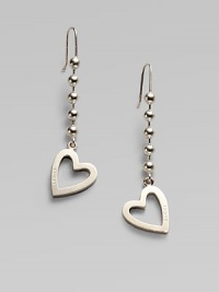 An open heart, etched with the Gucci name, dangles from a bold ball chain, crafted of polished sterling silver. Sterling silver Drop, about 2¼ Heart length, about ½ Ear wire Made in Italy An open heart, etched with the Gucci name, dangles from a bold ball chain, crafted of polished sterling silver. Sterling silver Drop, about 2¼ Heart length, about ½ Ear wire Made in Italy