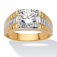 PalmBeach Jewelry Men's 2-Carat Round Cubic Zirconia 14k Yellow Gold-Plated Two-Tone Ribbed Ring PalmBeach Jewelry Men's 2-Carat Round Cubic Zirconia 14k Yellow Gold-Plated Two-Tone Ribbed Ring