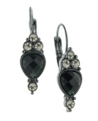 Flip the script and slip on these reverse teardrop earrings by 2028 for a modern take on classic elegance. Black multifaceted stones accented by round-cut black diamond crystal set in hematite-plated mixed metal. Approximate drop: 1-1/4 inches. Flip the script and slip on these reverse teardrop earrings by 2028 for a modern take on classic elegance. Black multifaceted stones accented by round-cut black diamond crystal set in hematite-plated mixed metal. Approximate drop: 1-1/4 inches.
