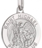 14k White Gold Round St. Michael Medal