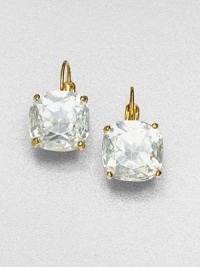 Simple and striking faceted squared stones have a golden prong setting and a delicate radiance.ResinBrassAbout .5 squareEar wireImported Simple and striking faceted squared stones have a golden prong setting and a delicate radiance.ResinBrassAbout .5 squareEar wireImported