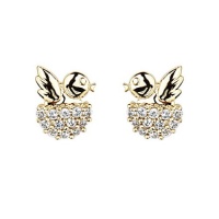 14K Yellow Gold Plated Baby Bird CZ Stud Earrings with Screw-back for Children & Women 14K Yellow Gold Plated Baby Bird CZ Stud Earrings with Screw-back for Children & Women