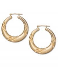 A simple twist is all it takes. Take any look up a notch with the subtle swirl and sparkling diamond accent of these 14k gold hoop earrings, by Signature Gold™. Approximate diameter: 1-1/8 inches. A simple twist is all it takes. Take any look up a notch with the subtle swirl and sparkling diamond accent of these 14k gold hoop earrings, by Signature Gold™. Approximate diameter: 1-1/8 inches.