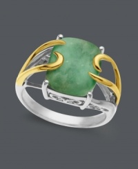 Add flourish with fabulous, fluid design. This breathtaking ring highlights a rectangular jade stone (12 mm x 10 mm) set in swirling sterling silver and 14k gold. Size 7. Add flourish with fabulous, fluid design. This breathtaking ring highlights a rectangular jade stone (12 mm x 10 mm) set in swirling sterling silver and 14k gold. Size 7.