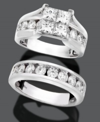 Filled with strength and beauty, this moving pair of bridal rings features an engagement ring and wedding band of round-cut diamonds (3 ct. t.w.) in 14k white gold. Filled with strength and beauty, this moving pair of bridal rings features an engagement ring and wedding band of round-cut diamonds (3 ct. t.w.) in 14k white gold.