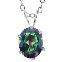 1.35 Ct Oval 8X6mm Mystic Green Topaz 925 Sterling Silver Pendant With 18 Chain 1.35 Ct Oval 8X6mm Mystic Green Topaz 925 Sterling Silver Pendant With 18 Chain