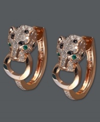 Signature by EFFY Collection's fierce earring style channels the wild with dramatic panthers in white diamond (3/4 ct. t.w.) with black diamond accents and emerald accents for eyes. Set in 14k rose gold. Approximate diameter: 1-1/5 inches.