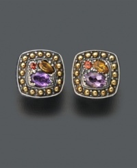 Cocktail party? Go straight for these stunning button earrings from Balissima by Effy Collection, featuring oval-cut amethyst (7/8 ct. t.w.), pear-cut citrine (3/8 ct. t.w.) and round-cut garnet accents. Crafted in 18k gold and sterling silver. Cocktail party? Go straight for these stunning button earrings from Balissima by Effy Collection, featuring oval-cut amethyst (7/8 ct. t.w.), pear-cut citrine (3/8 ct. t.w.) and round-cut garnet accents. Crafted in 18k gold and sterling silver.
