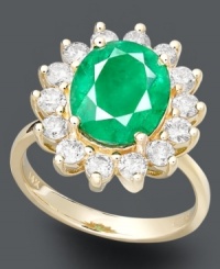 Envy in emerald. You'll turn heads in Royalty Inspired by Effy Collection's statement-making ring. An oval-cut emerald (2-1/2 ct. t.w.) serves as the focal point amidst a ring of round-cut diamonds (1 ct. t.w.). Crafted in 14k gold. Envy in emerald. You'll turn heads in Royalty Inspired by Effy Collection's statement-making ring. An oval-cut emerald (2-1/2 ct. t.w.) serves as the focal point amidst a ring of round-cut diamonds (1 ct. t.w.). Crafted in 14k gold.