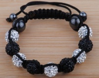 10mm Black & White Crystals Macrame 9pcs Beaded Shamballa Ball Adjustable Bracelet 10mm Black & White Crystals Macrame 9pcs Beaded Shamballa Ball Adjustable Bracelet